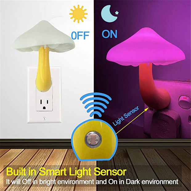 LED Night Light Mushroom Wall Socket Lamp EU US Plug Warm White