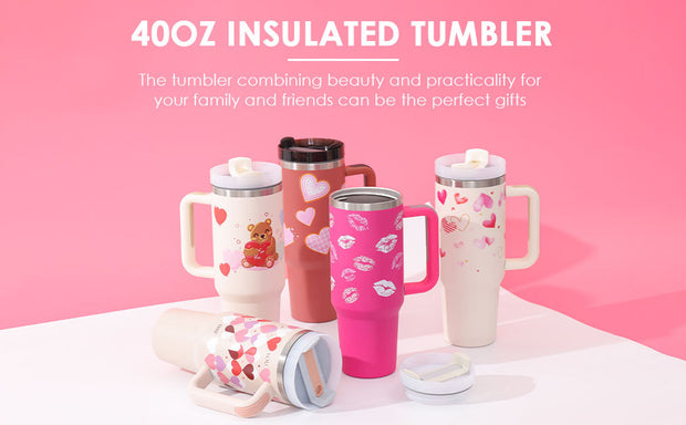 40 Oz Tumbler With Handle Straw Insulated, Stainless Steel Spill