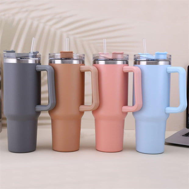 40oz Straw Coffee Insulation Cup With Handle Portable Car