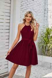 Halter Strapless Dresses For Women Solid Pleated Skirt Summer Beach Sundress