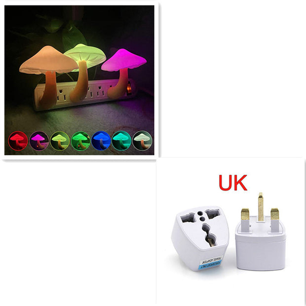 LED Night Light Mushroom Wall Socket Lamp EU US Plug Warm White