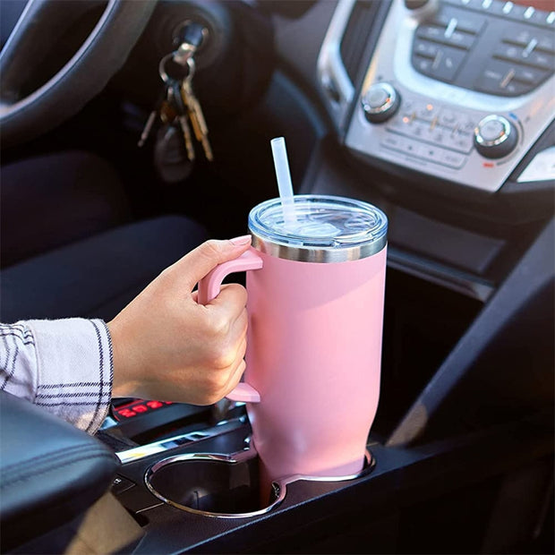 40oz Straw Coffee Insulation Cup With Handle Portable Car